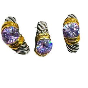 Vintage High-End 2-tone Amethyst Renaissance Revival Design Pierced Earrings